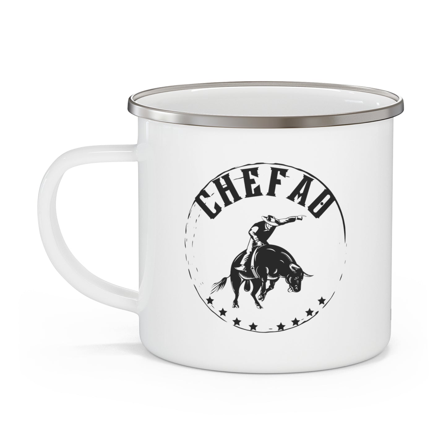 Chefao Bull Riding II, Enamel Camping Mug