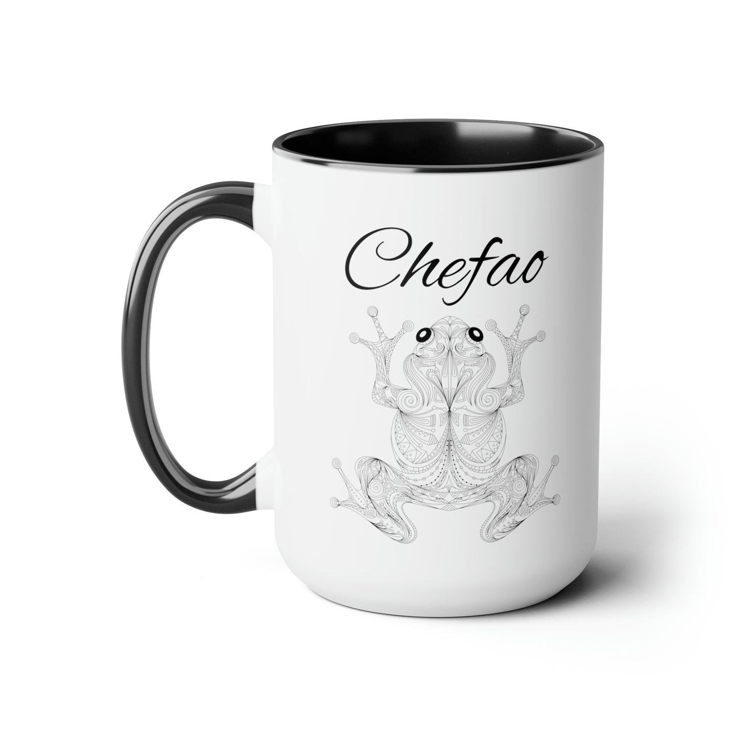 Chefao Mandala Frog I, Two-Tone Coffee Mugs, 15oz