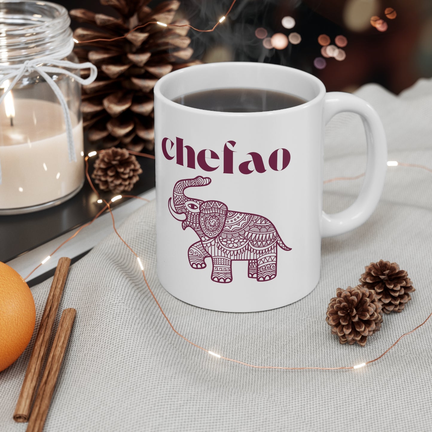 Chefao Elephant III, White Coffee Mug, 11oz