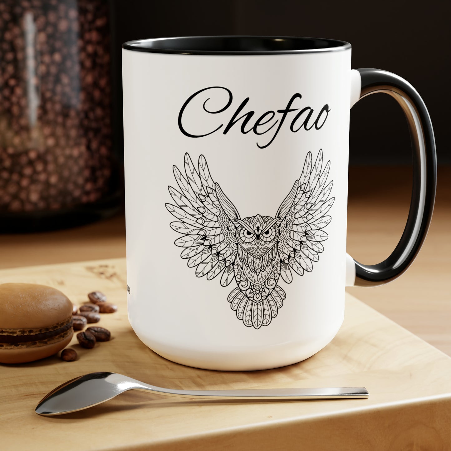 Copy of Chefao Mandala Owl I, Two-Tone Coffee Mugs, 15oz