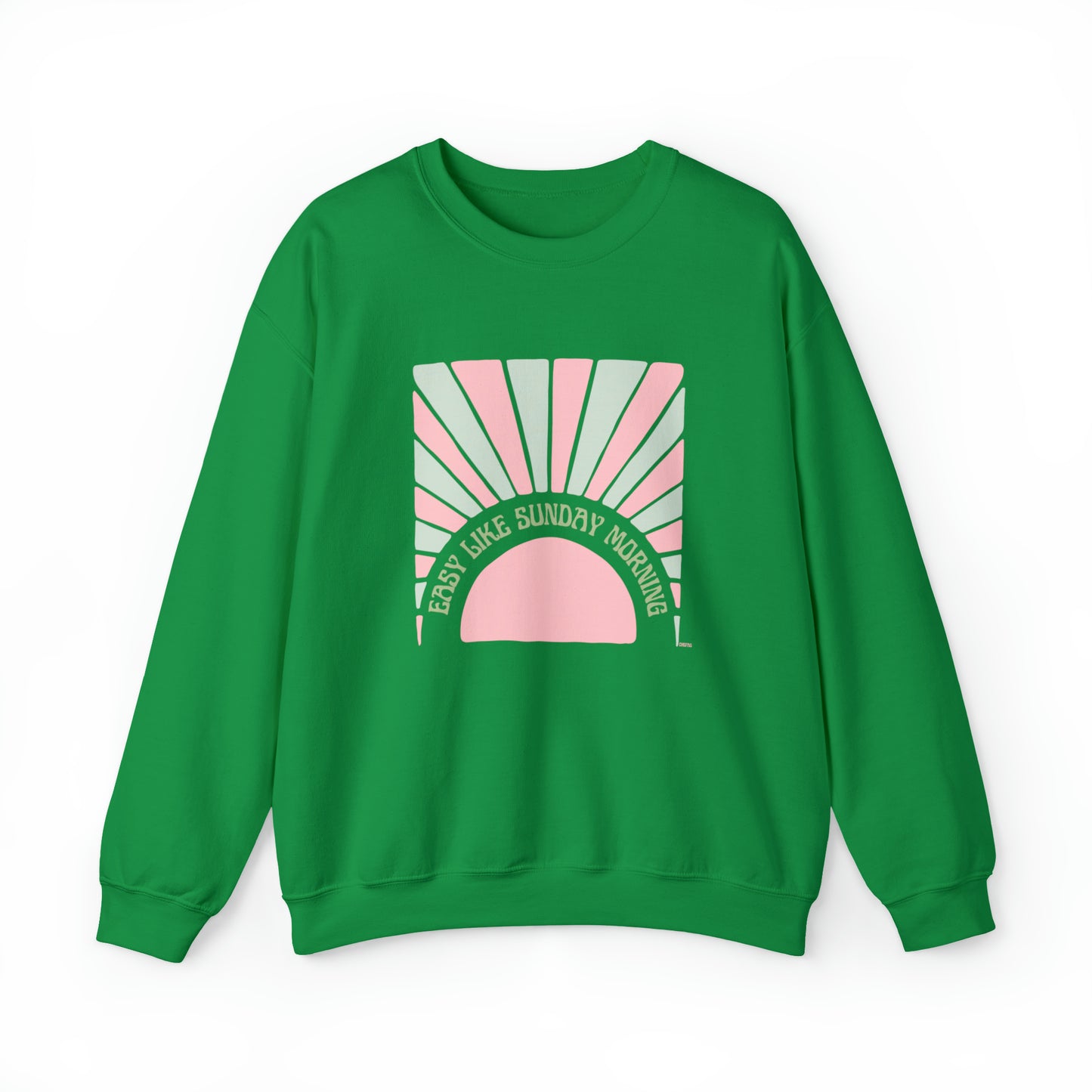 Easy Like Sunday Morning Pink & Green, Unisex Heavy Blend Crewneck Sweatshirt