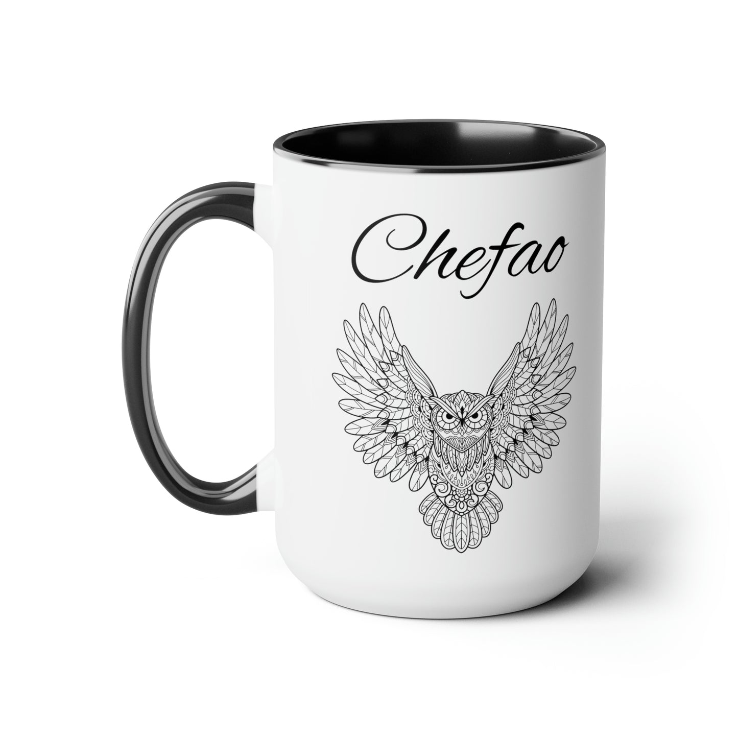 Copy of Chefao Mandala Owl I, Two-Tone Coffee Mugs, 15oz