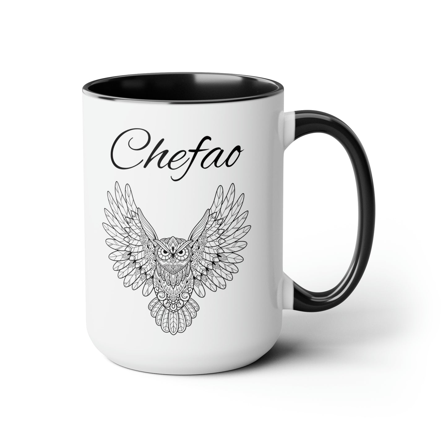 Copy of Chefao Mandala Owl I, Two-Tone Coffee Mugs, 15oz