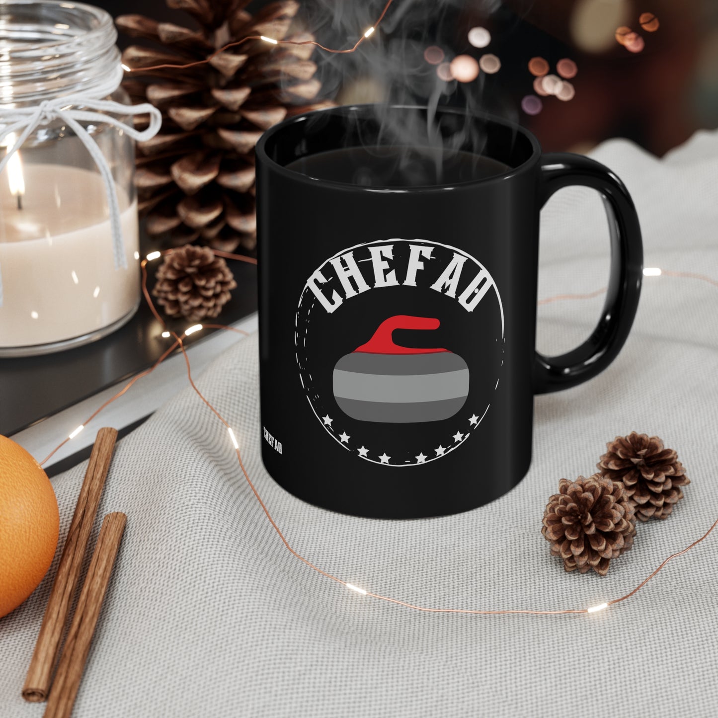 Chefao Curling I, Black Coffee Mug, 11oz