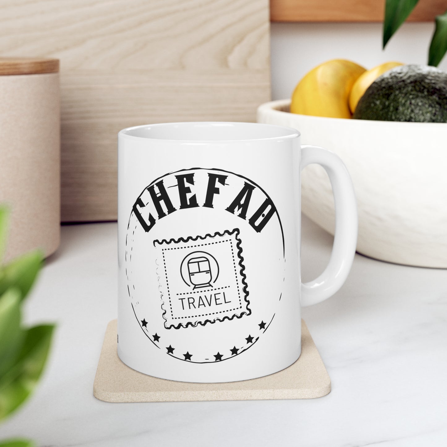 Chefao Travel II, White Coffee Mug, 11oz