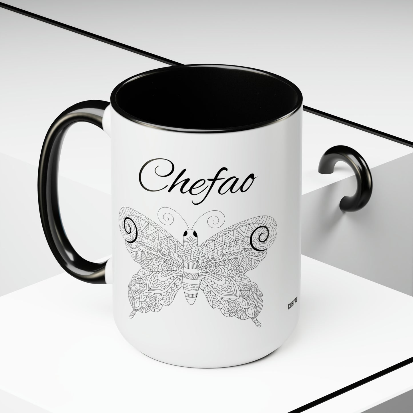 Chefao Mandala Butterfly I, Two-Tone Coffee Mugs, 15oz