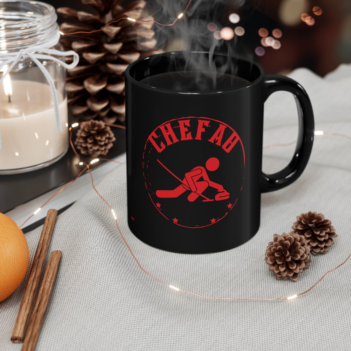 Chefao Curling II, Black Coffee Mug, 11oz