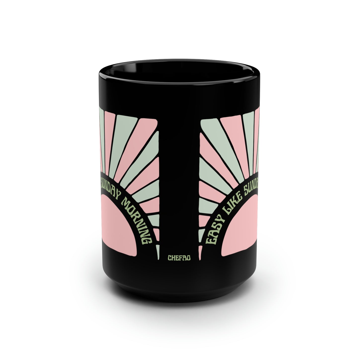 Easy Like Sunday Morning (Pink/Green), Black Mug, 15oz