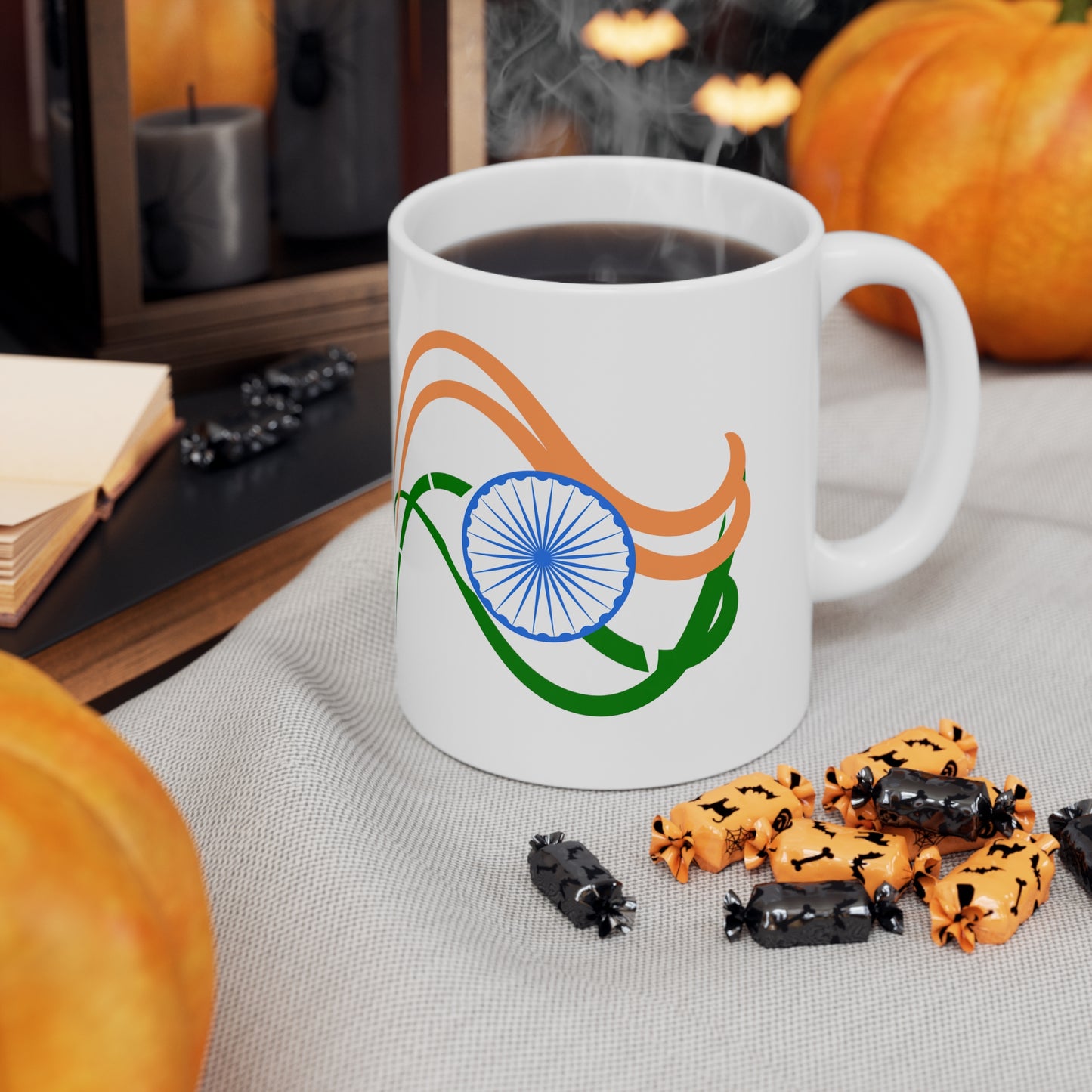 Sleek Indian Flag Design, White Coffee Mug, 11oz