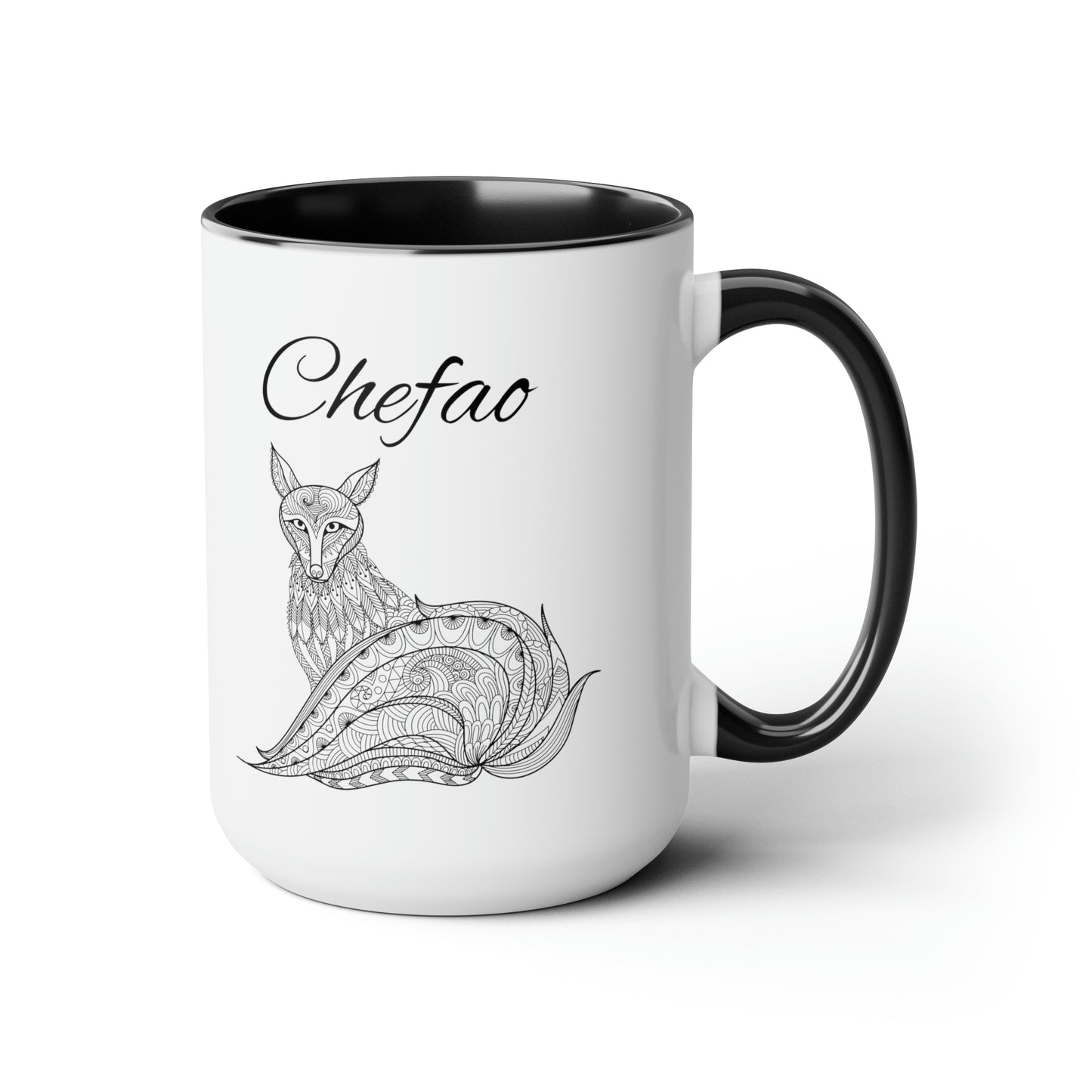 Chefao Mandala Fox I, Two-Tone Coffee Mugs, 15oz