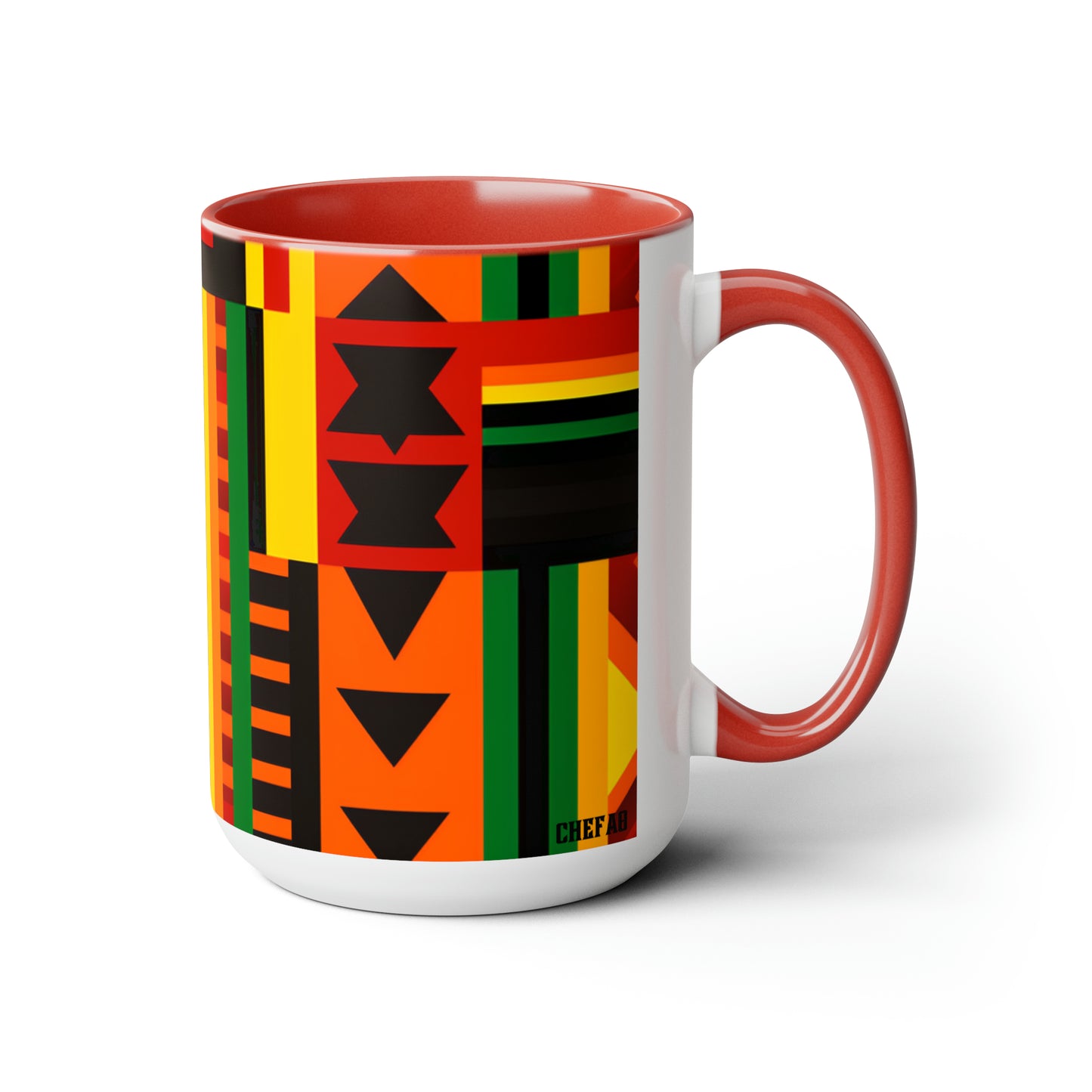 Chefao Kente Print I, Two-Tone Coffee Mugs, 15oz