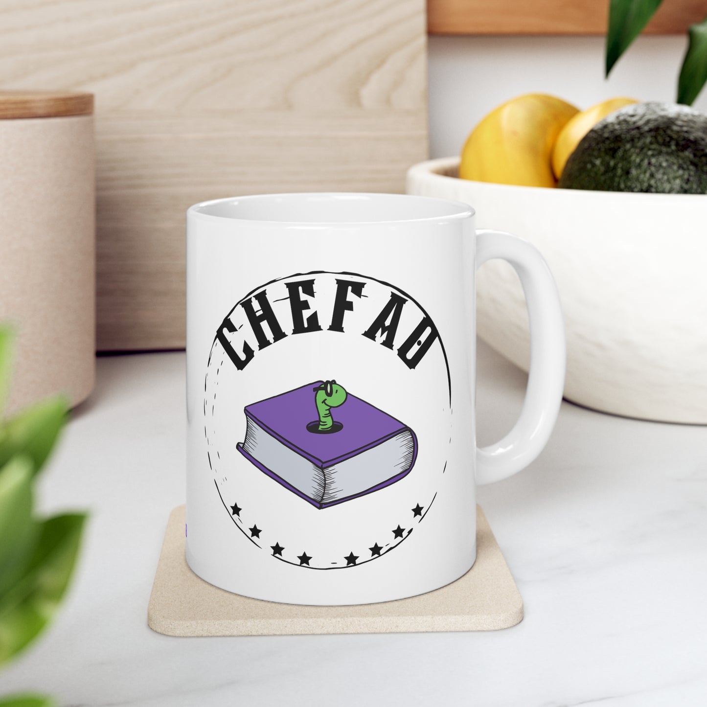 Chefao Bookworm I, White Coffee Mug, 11oz