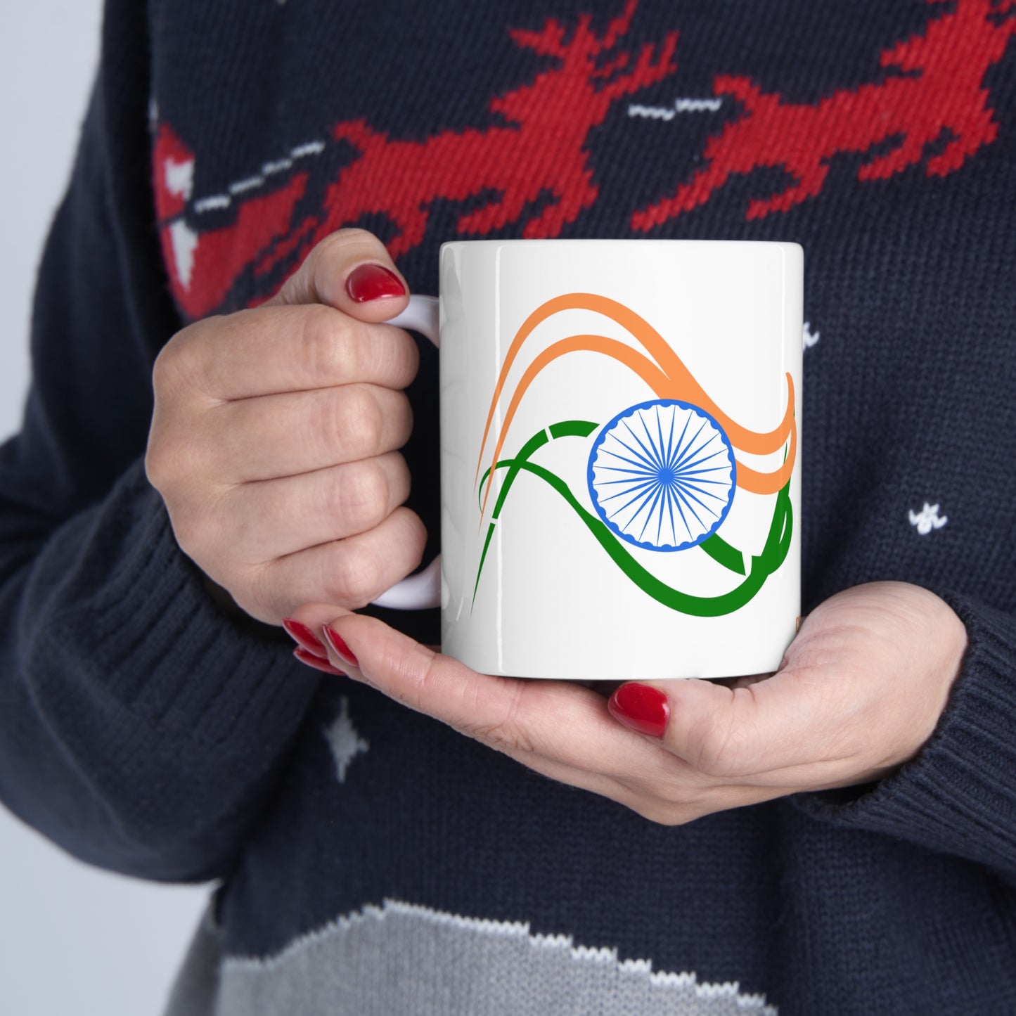 Sleek Indian Flag Design, White Coffee Mug, 11oz