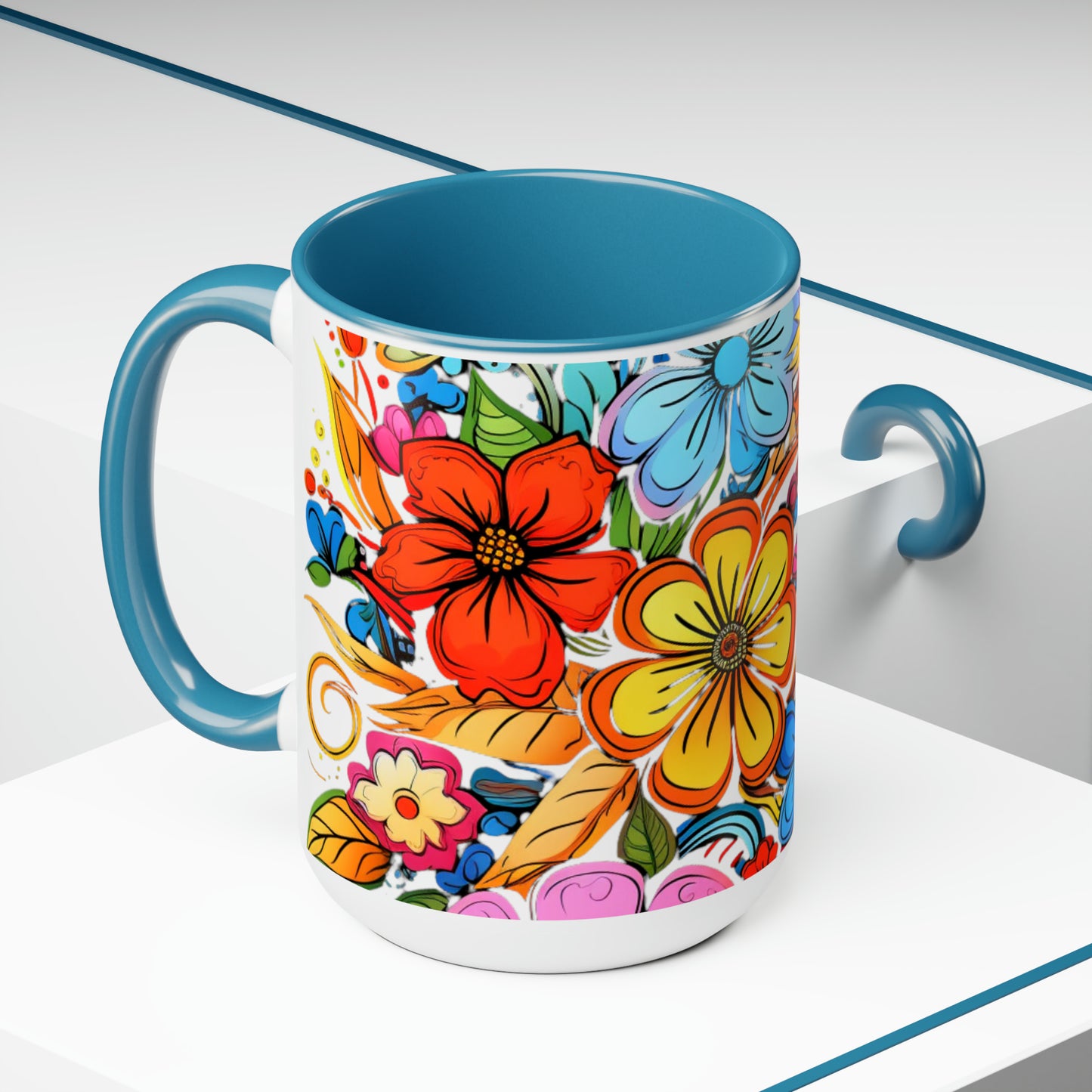 Happy Floral Design, Coffee Mug, 15oz