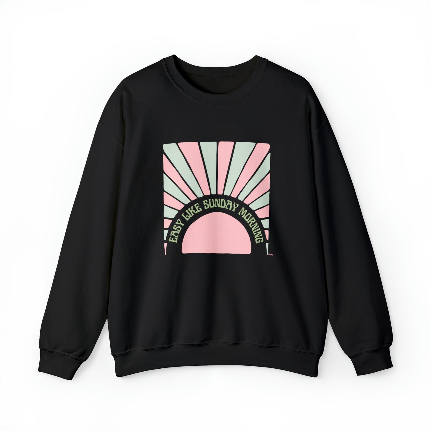 Easy Like Sunday Morning Pink & Green, Unisex Heavy Blend Crewneck Sweatshirt