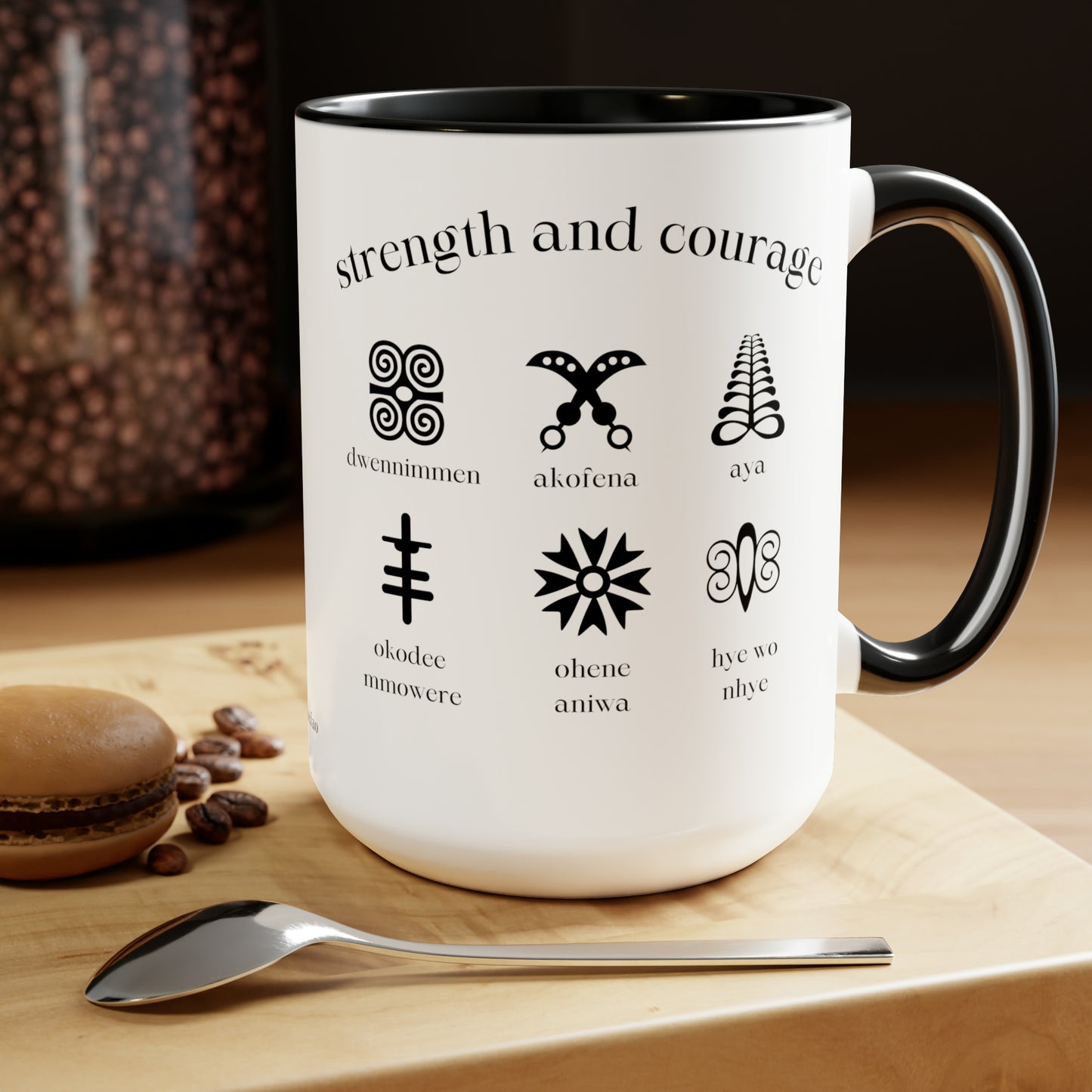 Chefao Adinkra Strength and Courage, Two-Tone Coffee Mugs, 15oz