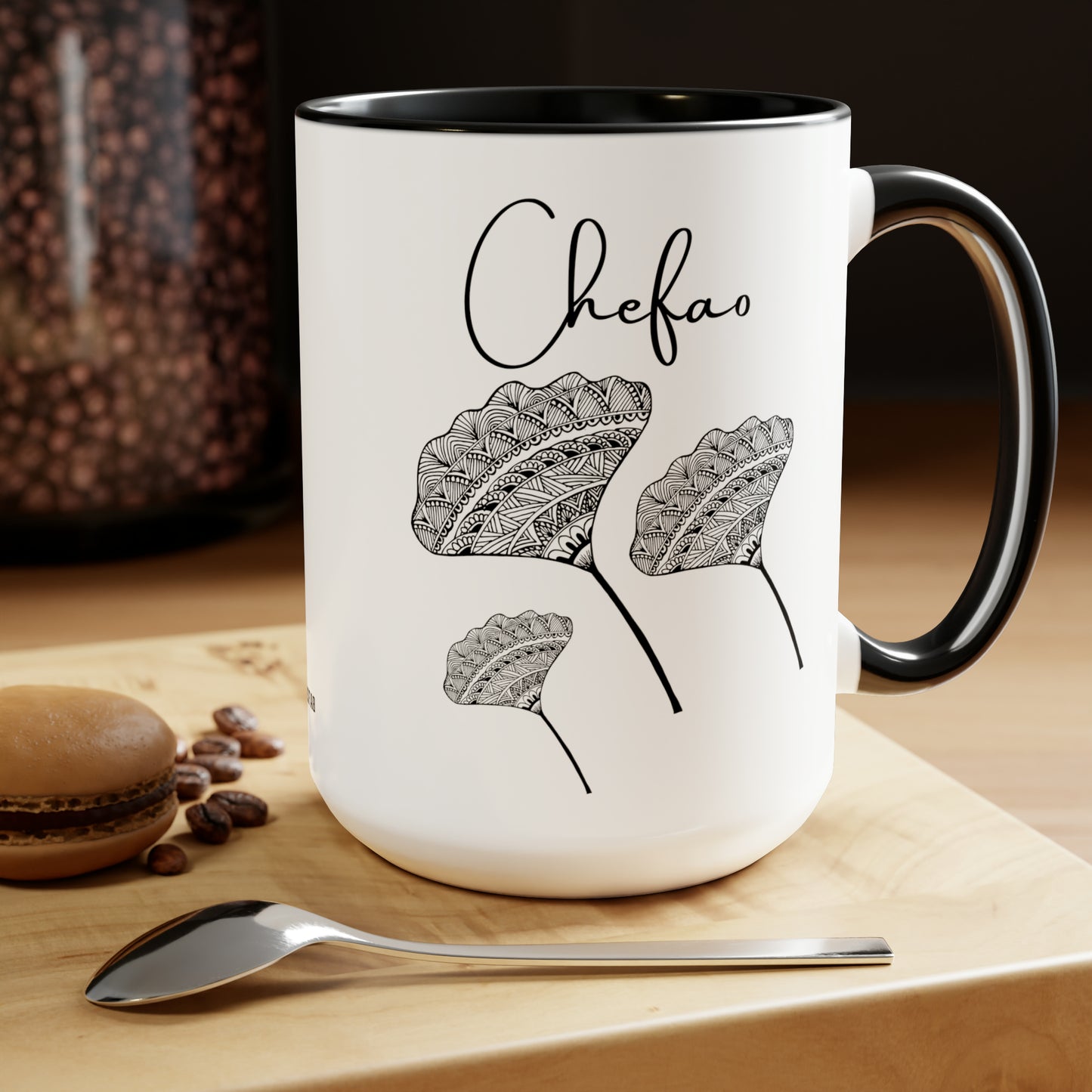 Chefao Ginkgo I, Two-Tone Coffee Mugs, 15oz