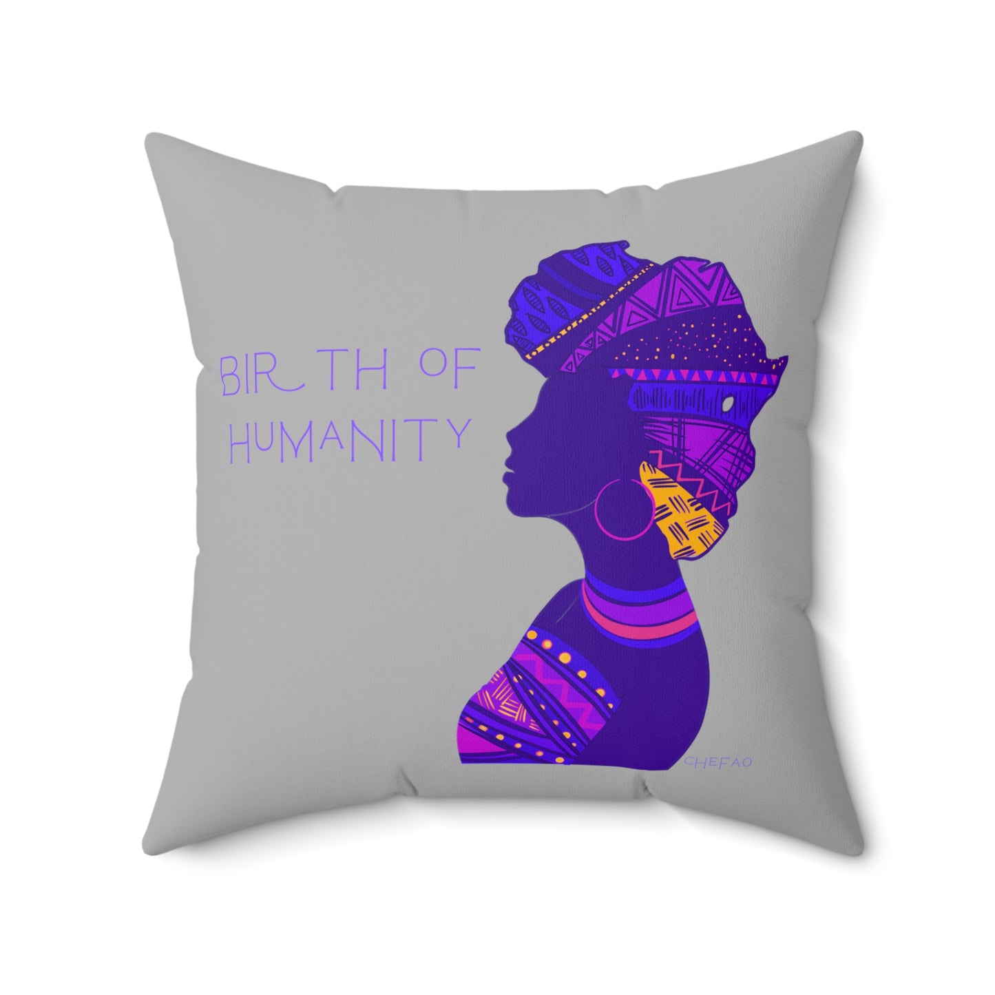 Birth of Humanity™ I (Purple/Gray), Spun Polyester Square Pillow