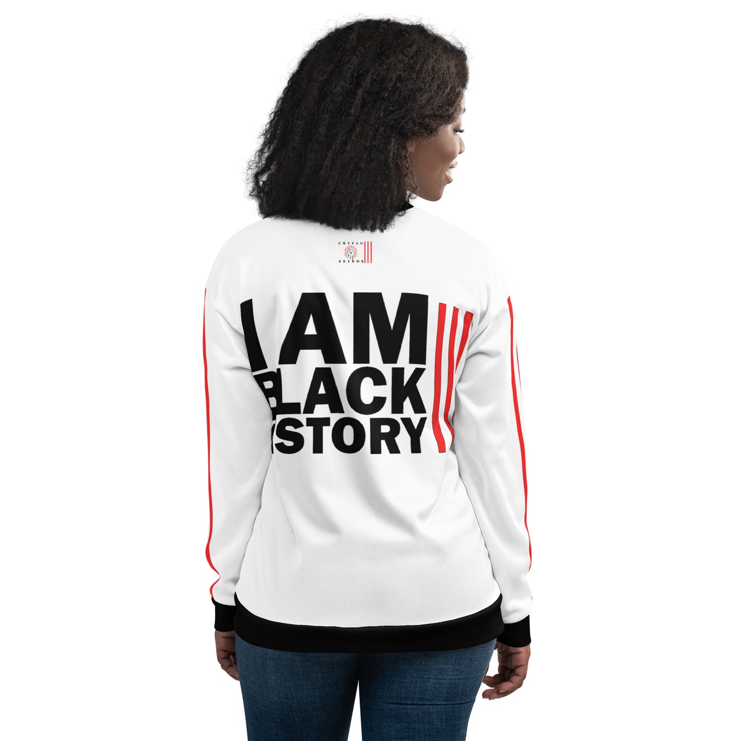 Chefao I Am Black History I, Unisex Bomber Jacket (White)