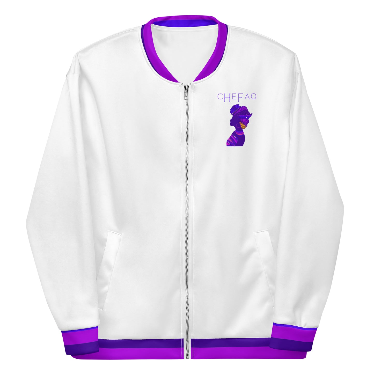 Birth of Humanity™ I, White/Purple Unisex Bomber Jacket