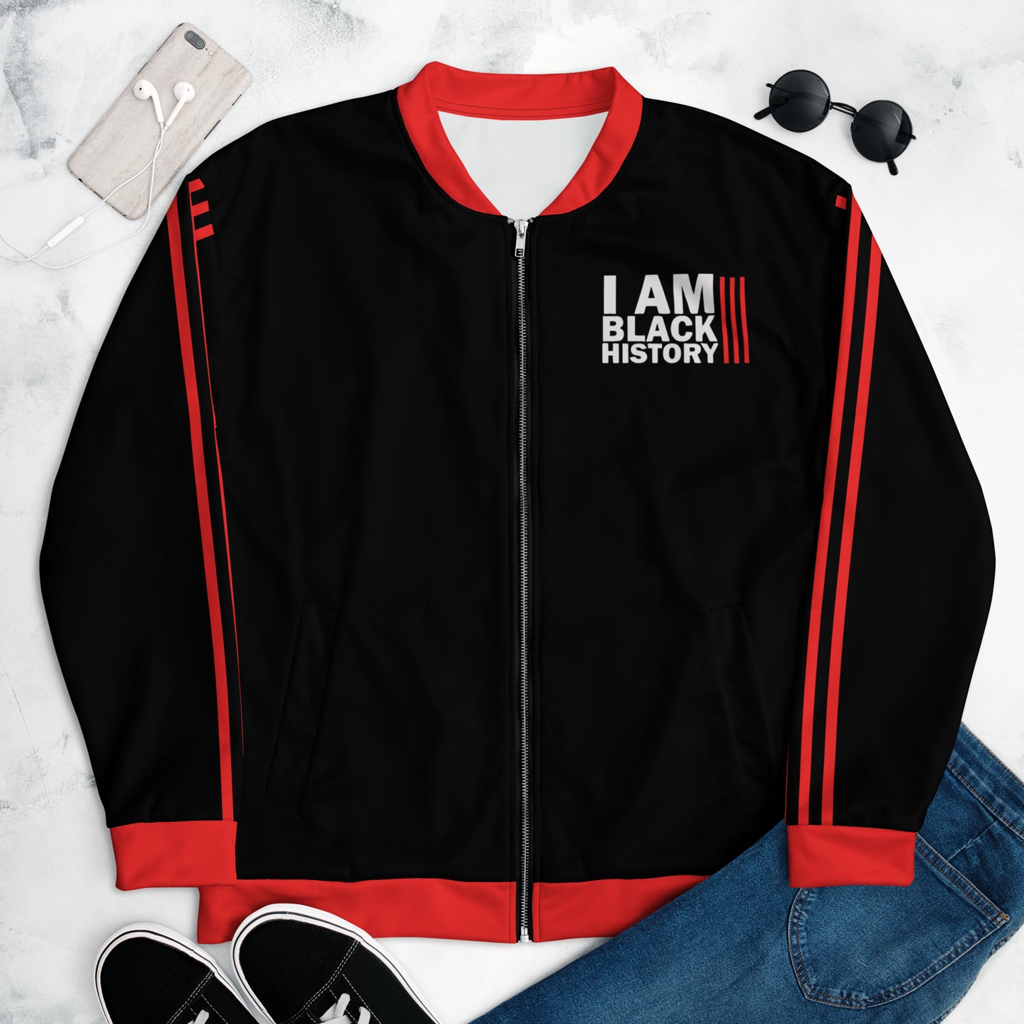 Chefao I Am Black History I, Unisex Bomber Jacket (Black)