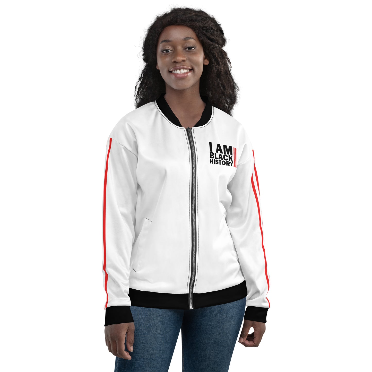 Chefao I Am Black History I, Unisex Bomber Jacket (White)