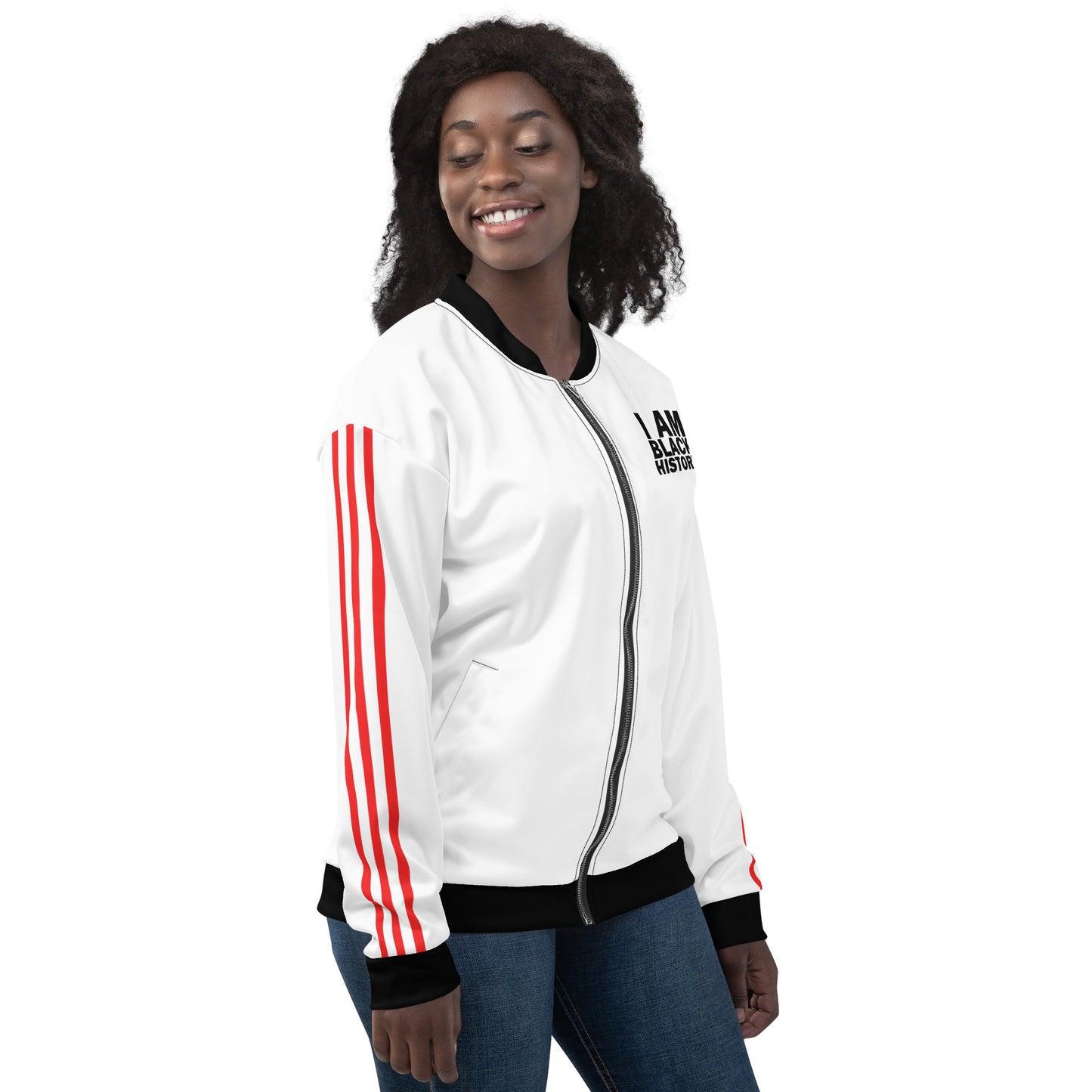 Chefao I Am Black History I, Unisex Bomber Jacket (White)